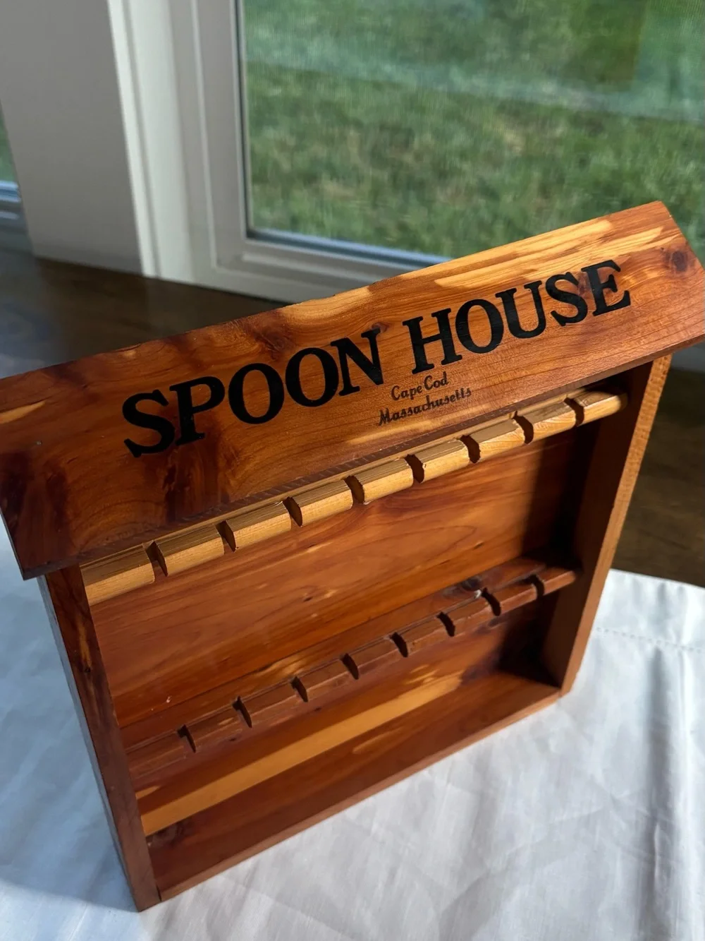 Vintage Cape Cod MA Spoon House Cedar Wood Wall Rack - Natural Cedar